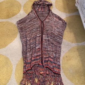 FREE PEOPLE Boho fringe hoodie sweater/shawl  M/L